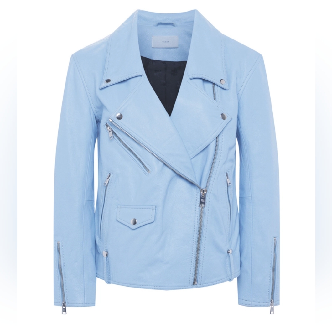 Viavia Leather Moto Jacket In Clear Sky Blue Nwot